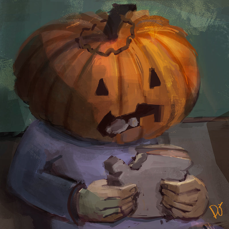 Jack o' lantern eating a Sandwhich